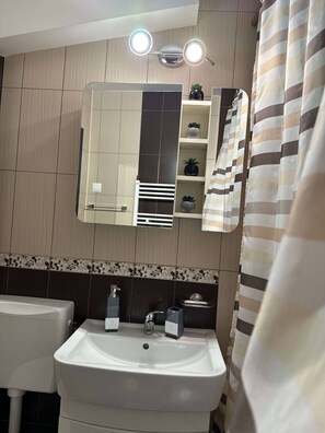 Séchoir à cheveux, serviettes fournies, savon, papier de toilette