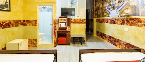 Desk, free WiFi, bed sheets
