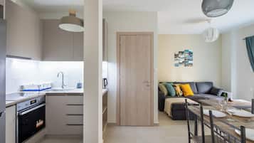 Apartment, 1 Bedroom, Kitchen, City View | Private kitchen | Full-size fridge, microwave, oven, stovetop