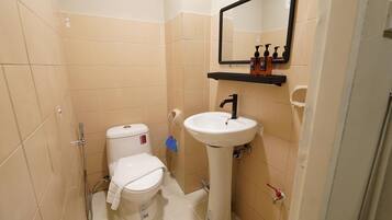 Shower, free toiletries, towels