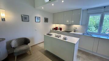 Réfrigérateur, micro-ondes, four, plaque de cuisson