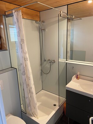Dusche, Haartrockner, Handtücher, Seife