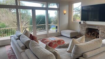 Smart TV, fireplace, video games, books