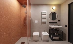 Douche, sĂšche-cheveux, serviettes fournies, savon