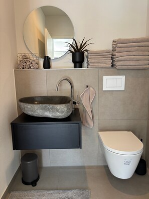Een douche, gratis toiletartikelen, een haardroger, handdoeken