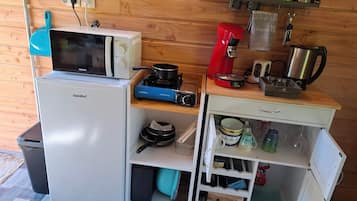 Fridge, microwave, coffee/tea maker, electric kettle