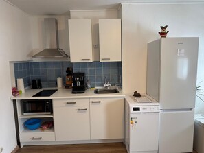 Kjøleskap, mikrobølgeovn, kokeplater og oppvaskmaskin