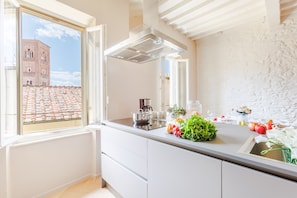 Fridge, microwave, oven, dishwasher - The White Lotus Penthouse, Modern Flat with Elevator (Lucca)