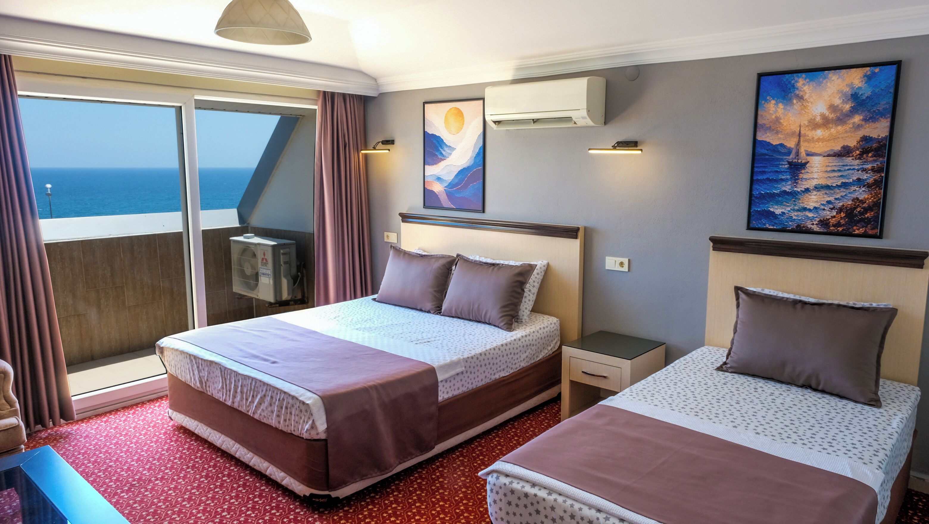 Minibar, desk, laptop workspace, soundproofing