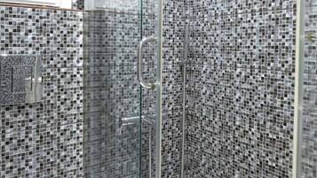 Shower, hair dryer, soap