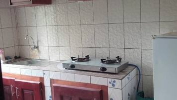 Fridge, microwave, stovetop, electric kettle
