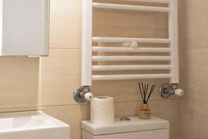 Shower, hair dryer, soap