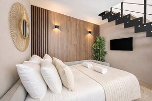 Deluxe-dupleks - byudsigt | Opholdsområde | 80-centimeters smart-tv med digitale kanaler