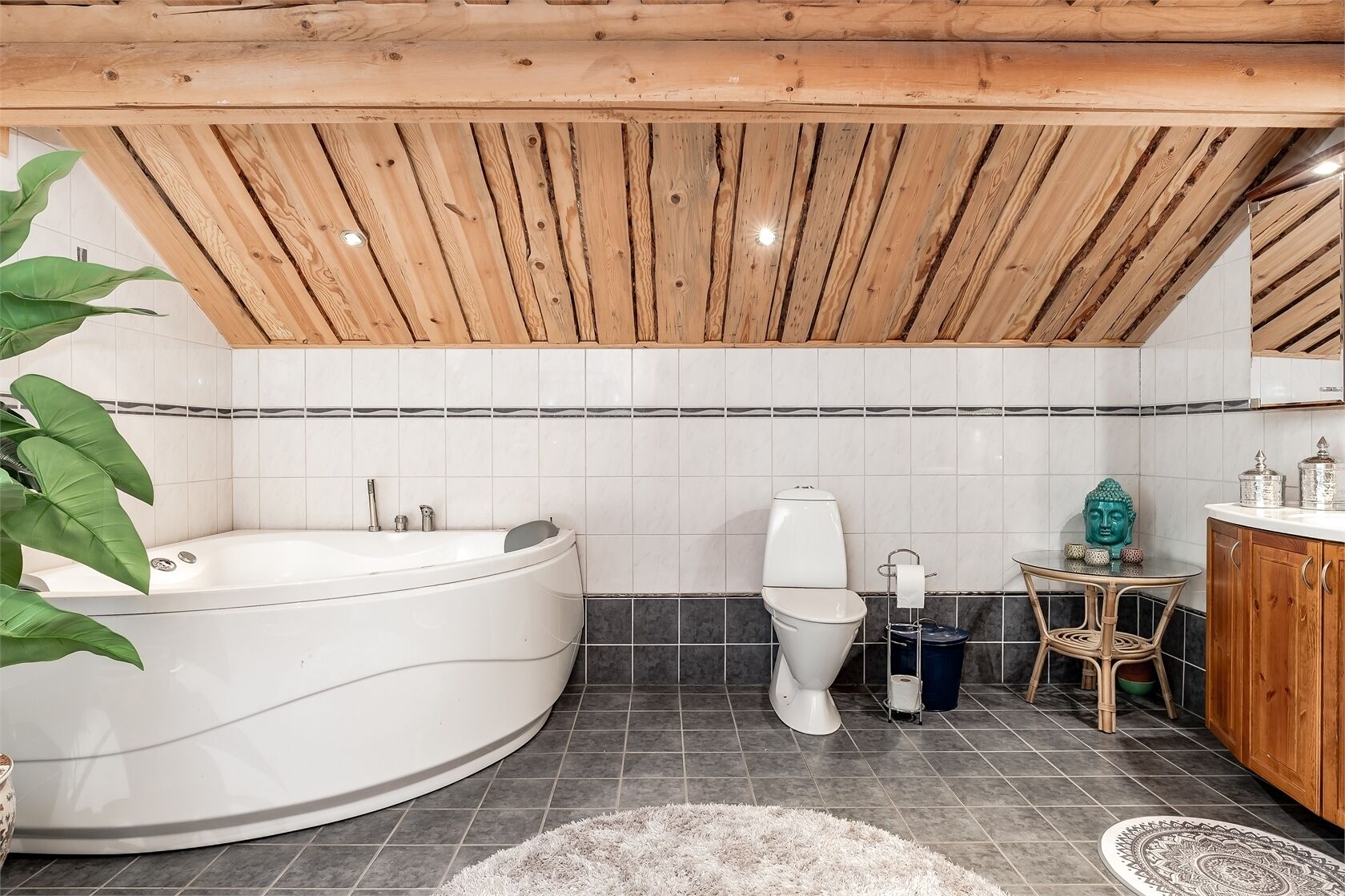 Shower, jetted tub, hair dryer, towels