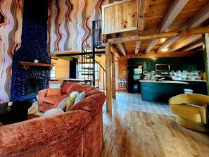 TV, fireplace, offices - Luxury Lodge Sleeps 26︱Pool • Pond • Hot Tub (Logan)