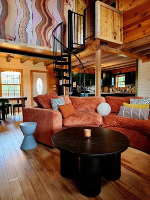 TV, fireplace, offices - Luxury Lodge Sleeps 26︱Pool • Pond • Hot Tub (Logan)