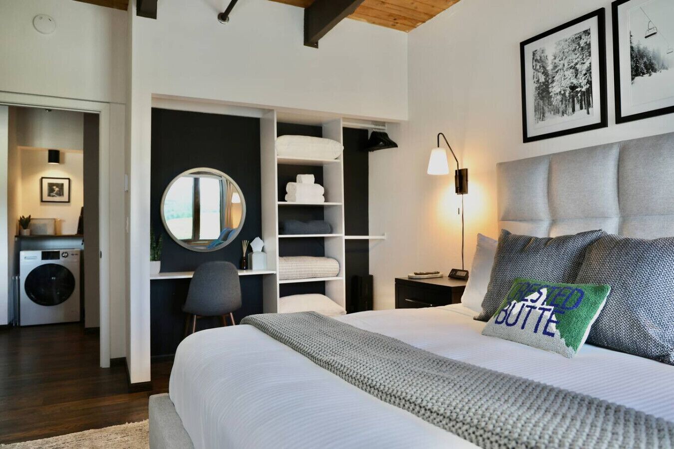 1 bedroom, desk, iron/ironing board, travel crib