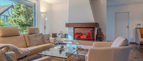 Smart TV, fireplace, stereo, computer monitors