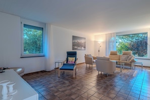 Smart TV, fireplace, stereo, computer monitors