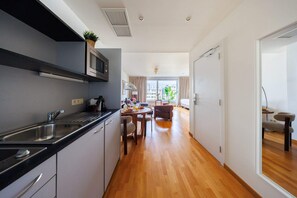 Microwave, coffee/tea maker, toaster, dining tables