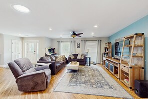 TV, DVD player, books