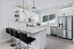 Fridge, microwave, oven, dishwasher