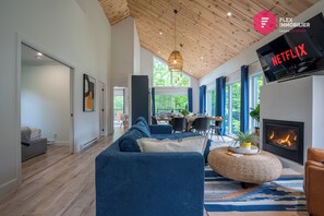 Smart TV, fireplace, video games, books
