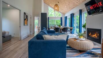 Smart TV, fireplace, video games, books