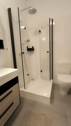 Dusche, Haartrockner, Handtücher, Seife