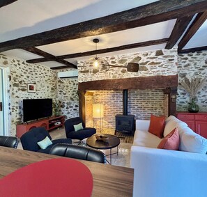 TV, fireplace