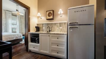 Mini-fridge, microwave, coffee/tea maker