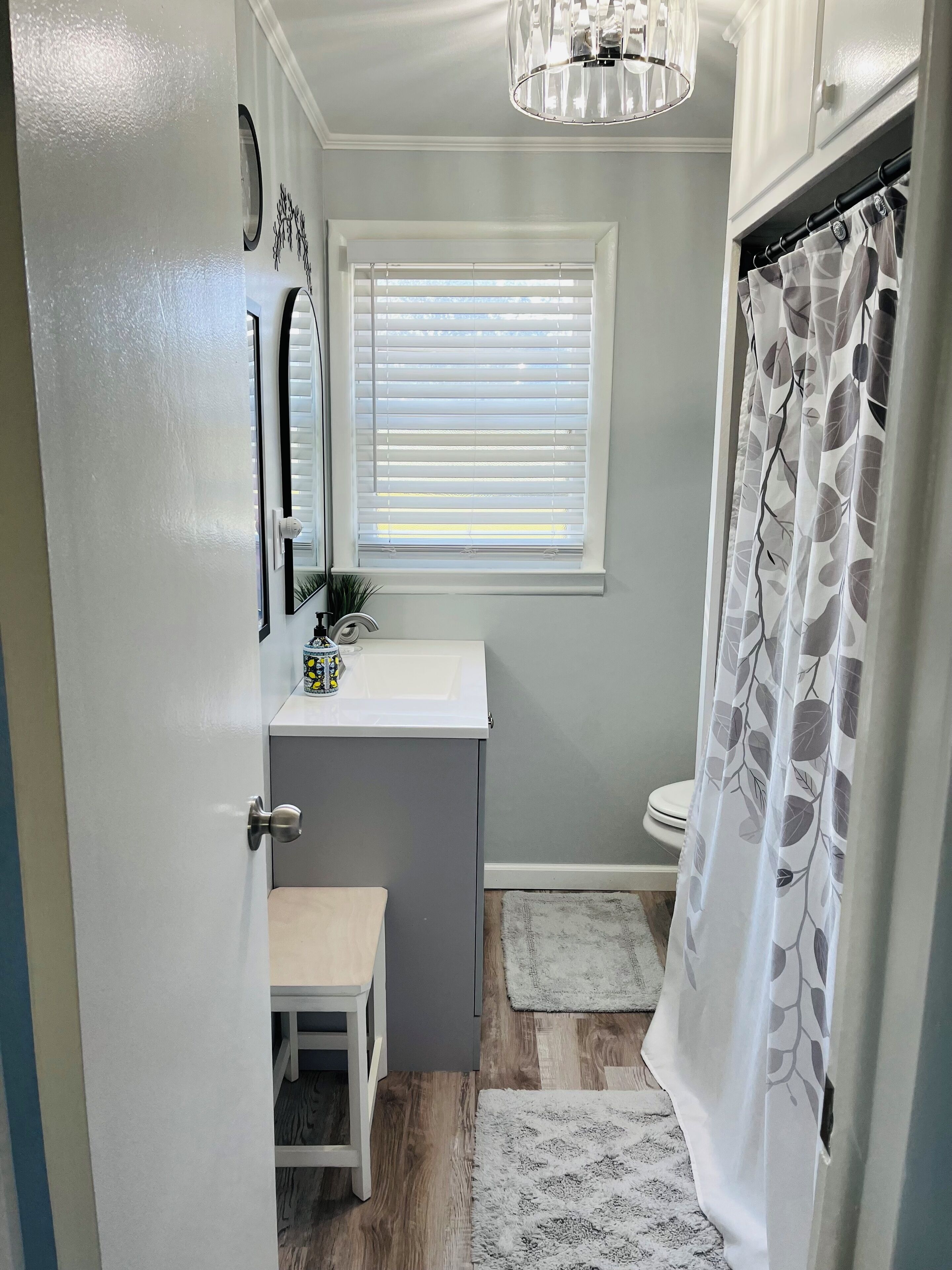 Hair dryer, towels, shampoo, toilet paper