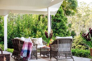 Terrace/patio - Lily Pond Views | Cosy Rainforest Cottage | Byron Bay Hinterland (Dorroughby)