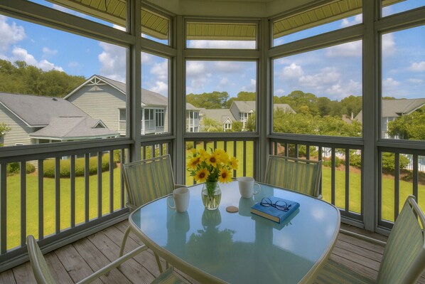 Outdoor dining - Cozy 2BR Condo w/ Screened Porch & Pool | Kingston Plantation Retreat (Myrtle Beach)