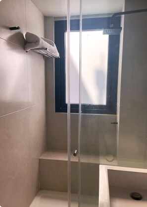 Hair dryer, towels, soap