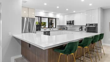 Fridge, microwave, dishwasher, electric kettle