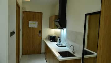 Mini-fridge, electric kettle