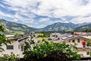 A residential area with houses, green fields, and mountains in the background. - Room '08' with Mountain View, Shared Terrace and Wi-Fi (Hopfgarten im Brixental)