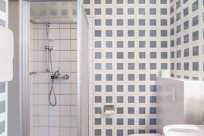 Douche, séchoir à cheveux, serviettes fournies