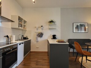 Fridge, microwave, oven, dishwasher