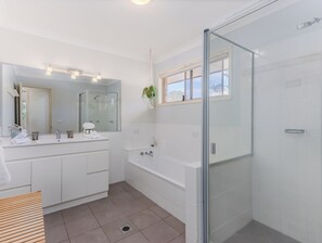 Hair dryer, soap, shampoo, toilet paper