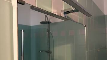 Hair dryer, bidet, towels, soap