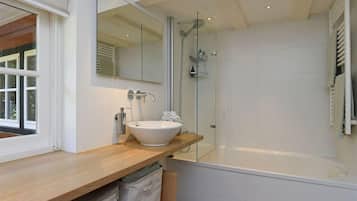 Hair dryer, towels, toilet paper