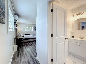 1 bedroom, desk, iron/ironing board, travel cot