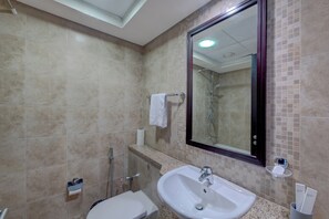 Sèche-cheveux, serviettes fournies, savon, papier toilette