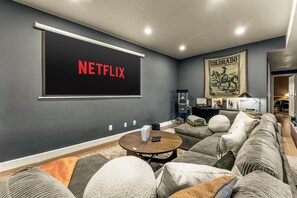 Smart TV, fireplace, video games, books
