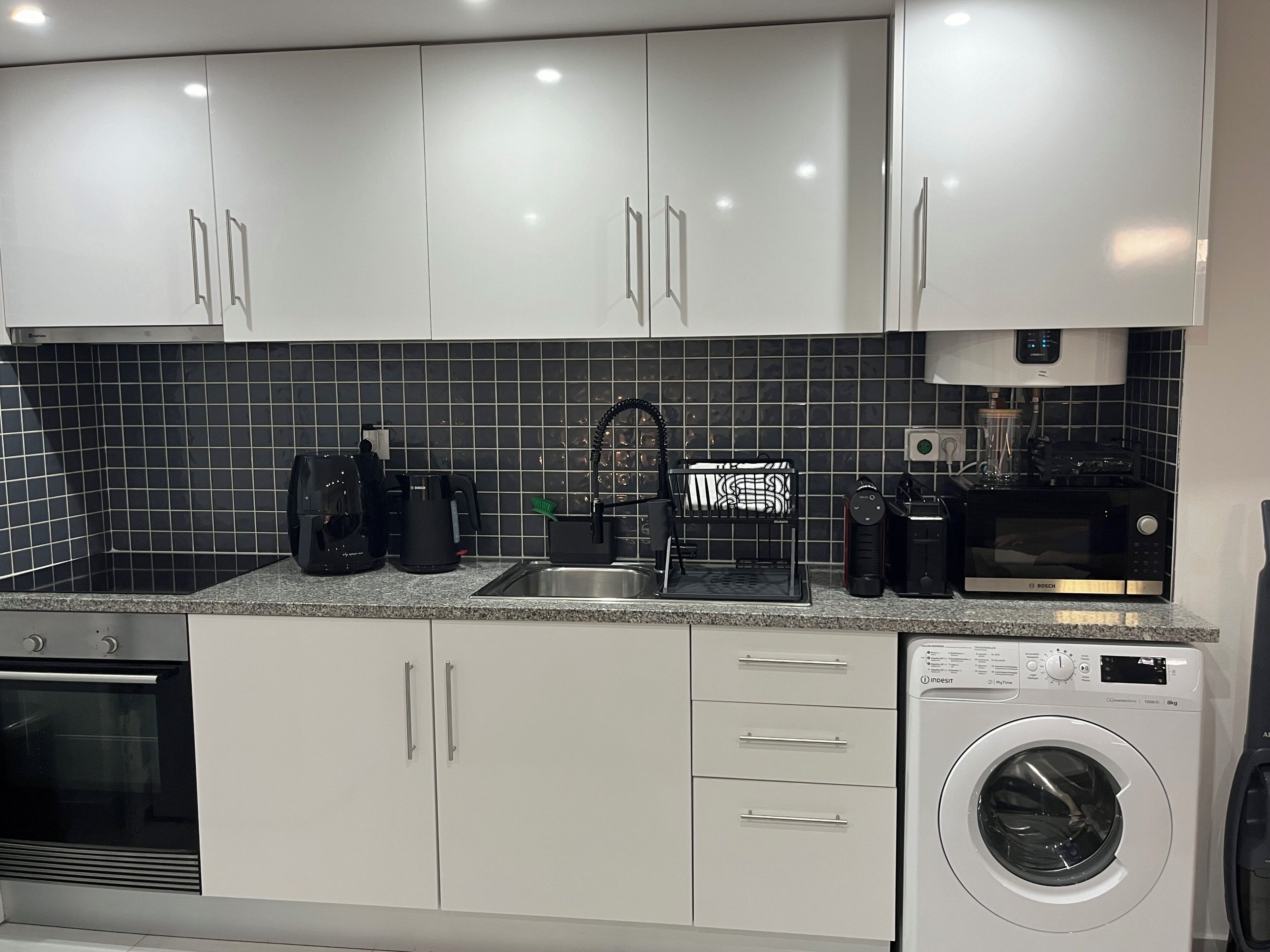 Microwave, stovetop, coffee/tea maker, electric kettle