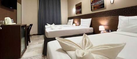 Desk, free WiFi, bed sheets