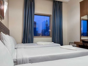 Desk, free WiFi, bed sheets