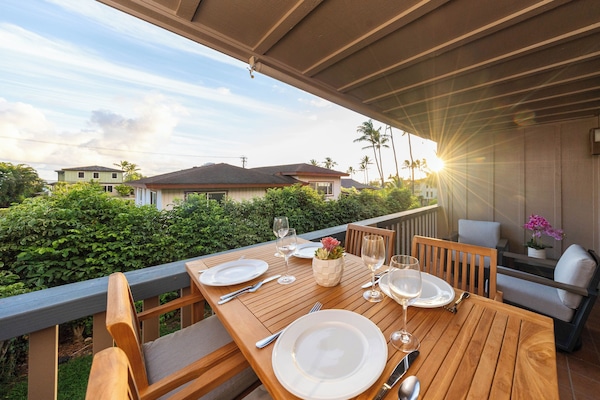 Enjoy sunset dinners on the private lanai